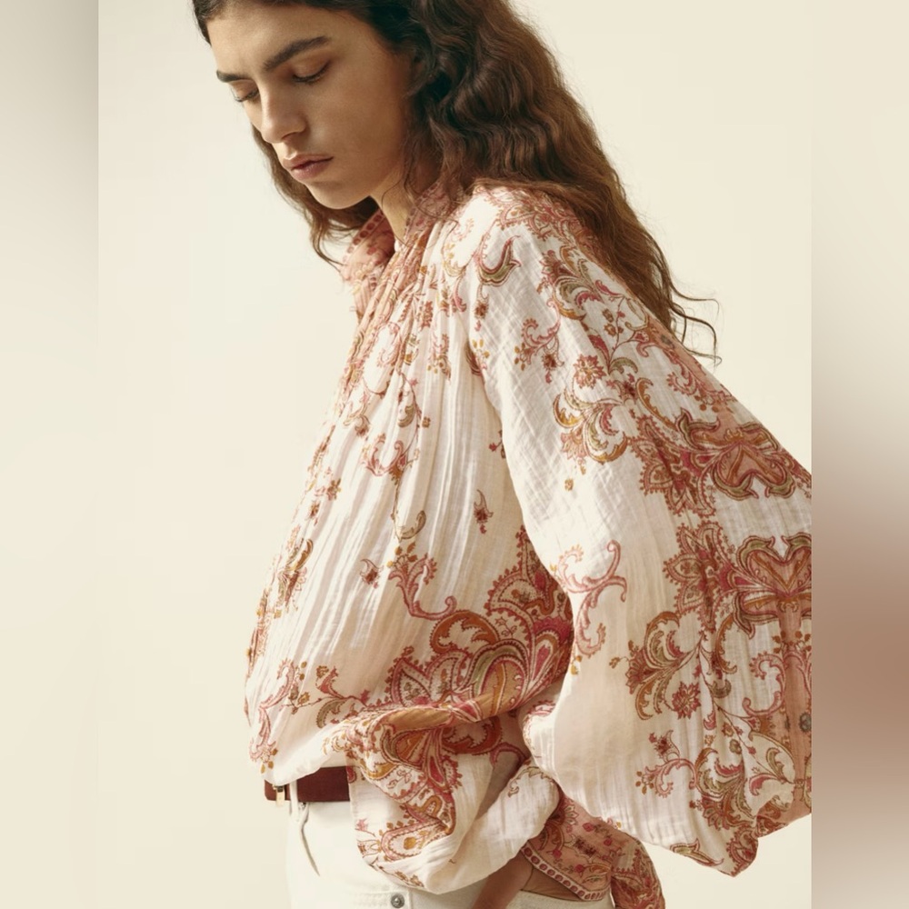 H&M CRINKLED PINK AND PAISLEY BLOUSE - Picture 5 of 7